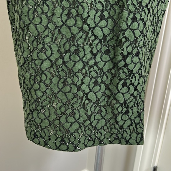 Tory Burch Mariana sheath dress Olive Green Black Jacquard Satin Lace Sz 12 - Picture 6 of 16